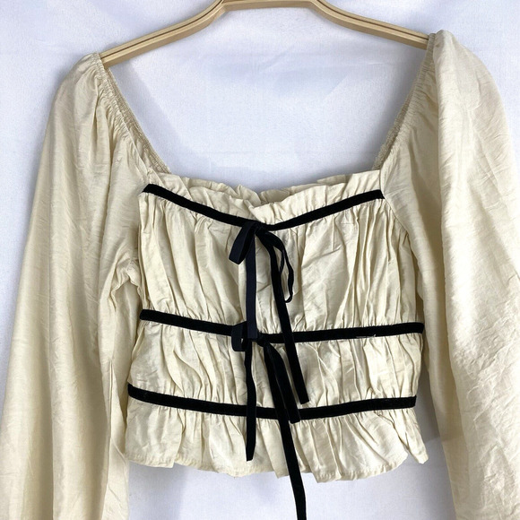 Thirty Thirty Milkmaid Cropped Top Women S Lot of 2 Black Cream Smocked Boho NWT - Picture 4 of 11